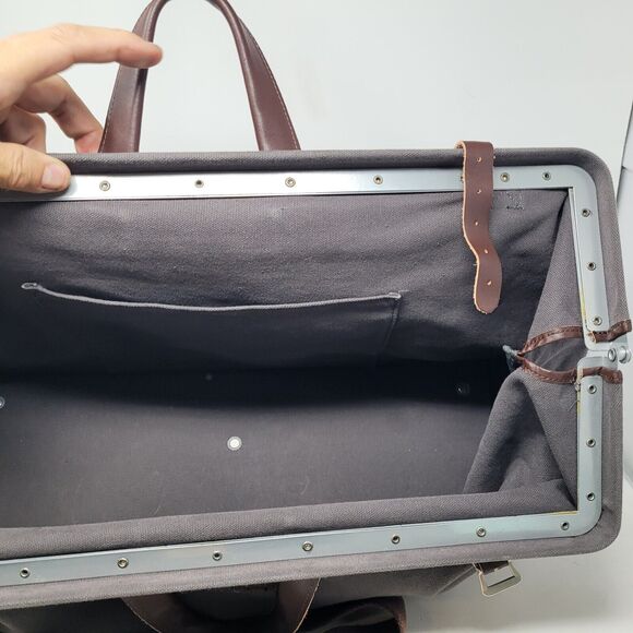 Line of Trade Men's Leather Canvas Weekender or Tool Bag Olive Green Brown LARGE - Picture 6 of 11